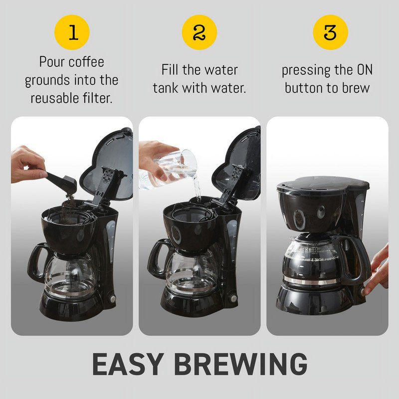 4-Cup Automatic Drip Coffee Maker with Reusable Filter - Compact Design