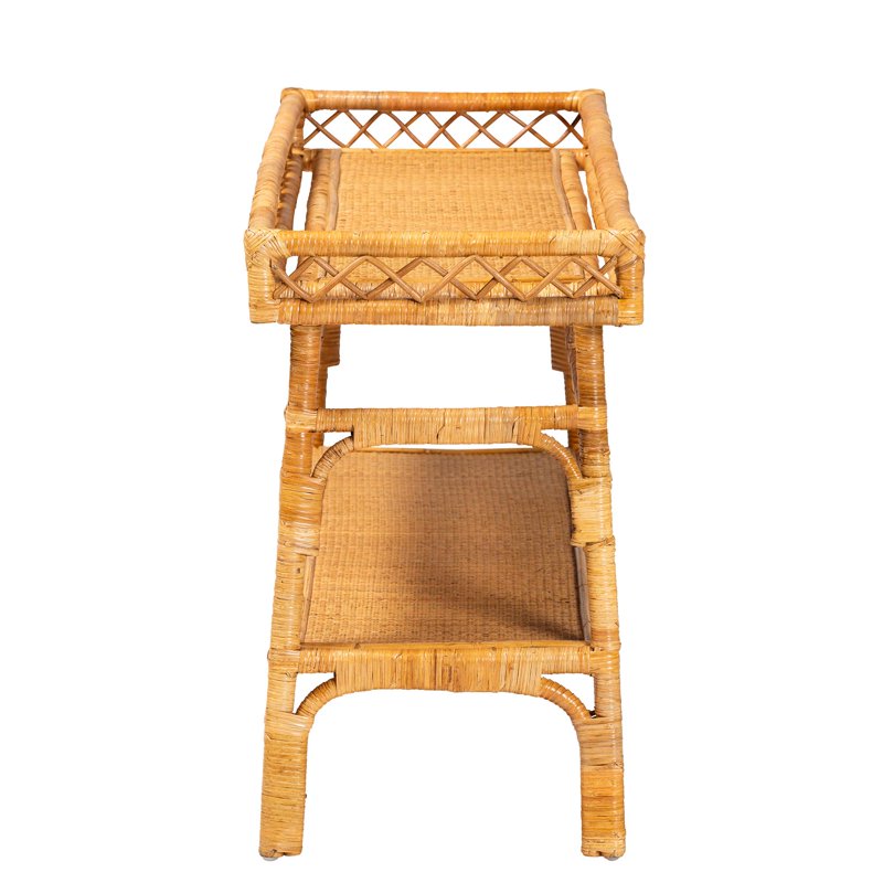 Bohemian Console Table - Handcrafted Natural Rattan, 2-Tier