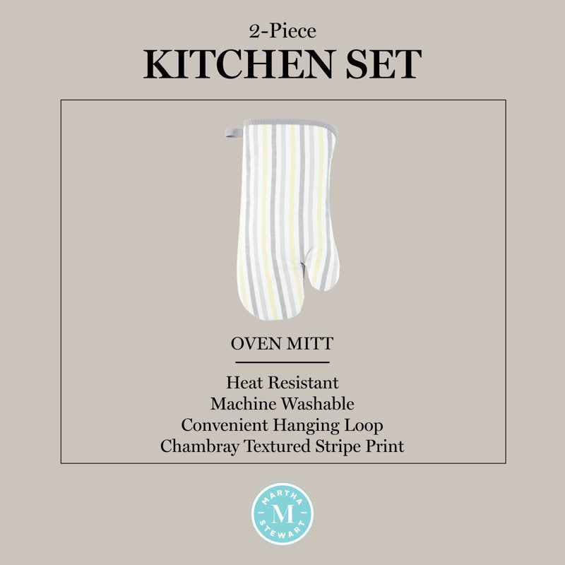 Daisy Stripe Oven Mitt Set - Grey/Yellow, 2-Pack, 7x13