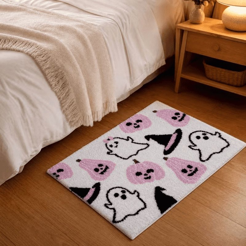 Halloween Ghost Bathroom Doormat with Pumpkin & Wizard Hat - Pink 23.6x15.7in, Soft Absorbent Rug by OVFUIZ - Variation 07