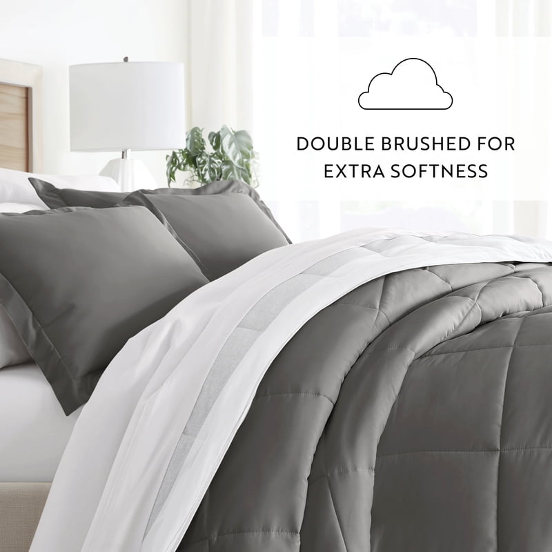Twin/Twin-XL Reversible Comforter Set - Gray Down Alternative Bedding
