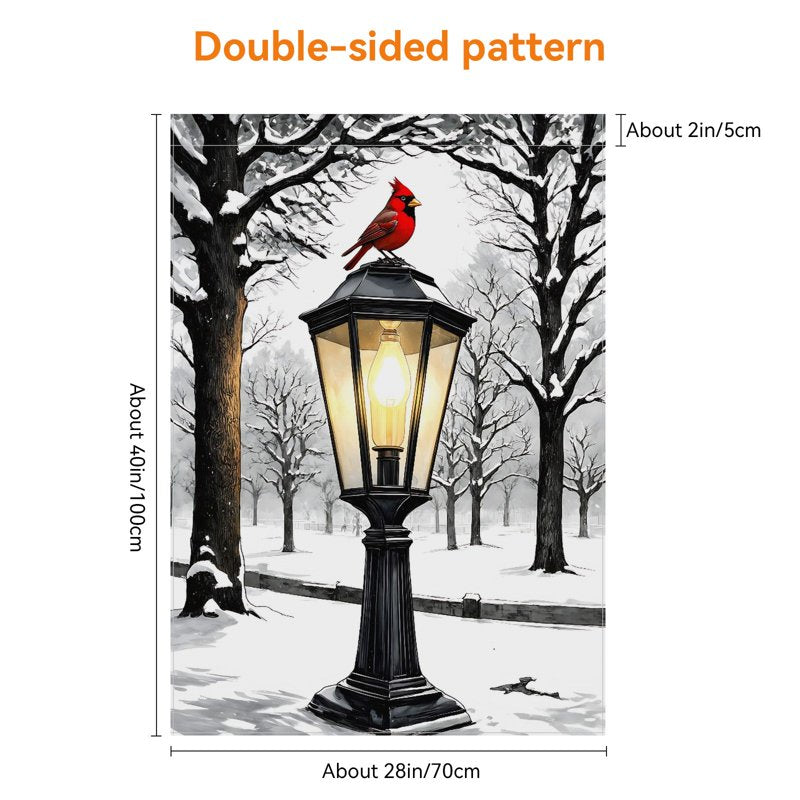 Winter Garden Flag - Queen Lavender - Double Sided Snow Scene Decorative Flag 28x40 Inches