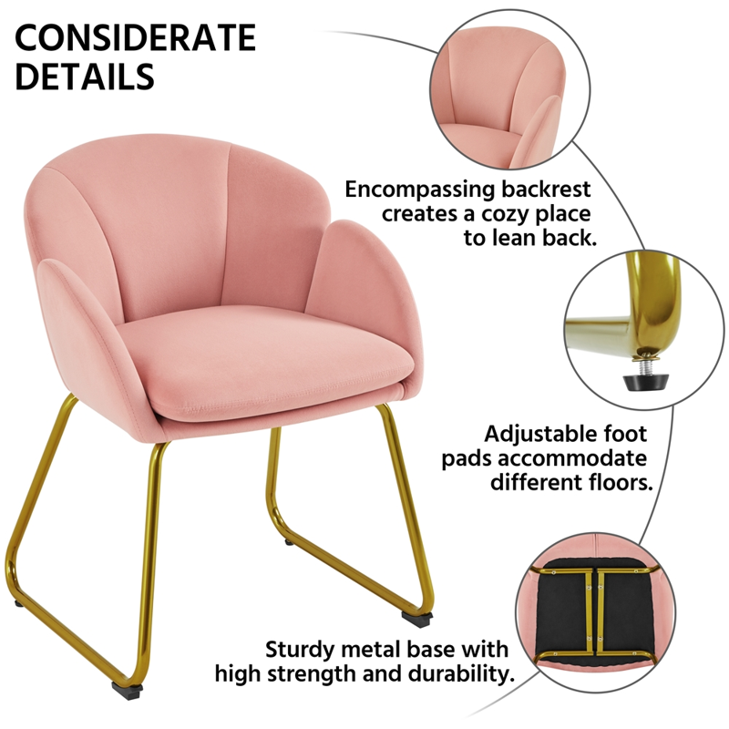 Pink Velvet Armchair Set with Gold Metal Legs - 2 Pieces