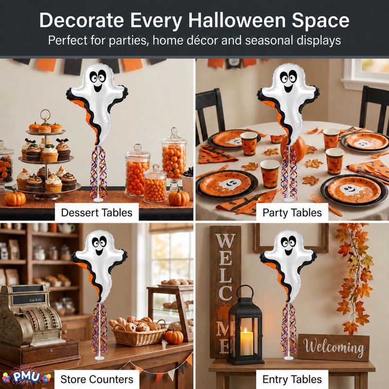 Halloween Glow Ghost Balloon - Pre-Inflated 12 Inch Mini Shape, Spooky Party Decor, Pkg of 1