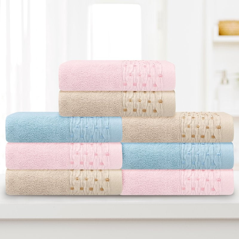 Light Brown Cotton Embroidery Pattern Hand Towels Set - 4 Piece