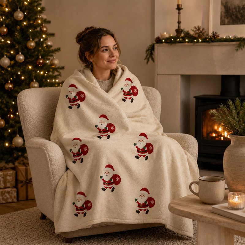 Santa Claus Printed Christmas Flannel Throw Blanket - 59 x 39.37in, Soft Holiday Decor
