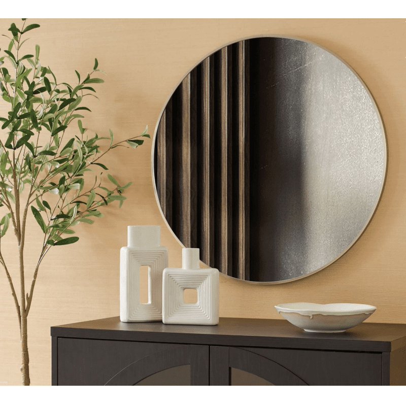 (4 Pack) 28-Inch Round Wall Mirrors - Nickel Aluminum Frame, Modern Bathroom & Living Room Decor