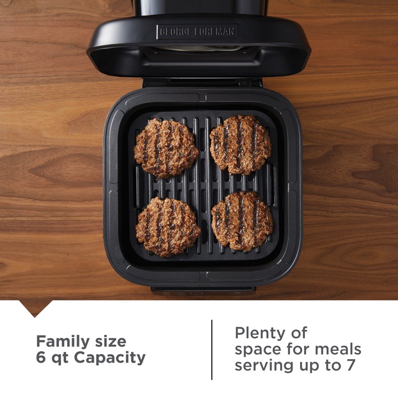 7-in-1 Electric Indoor Grill and 6-Quart Air Fryer - Black