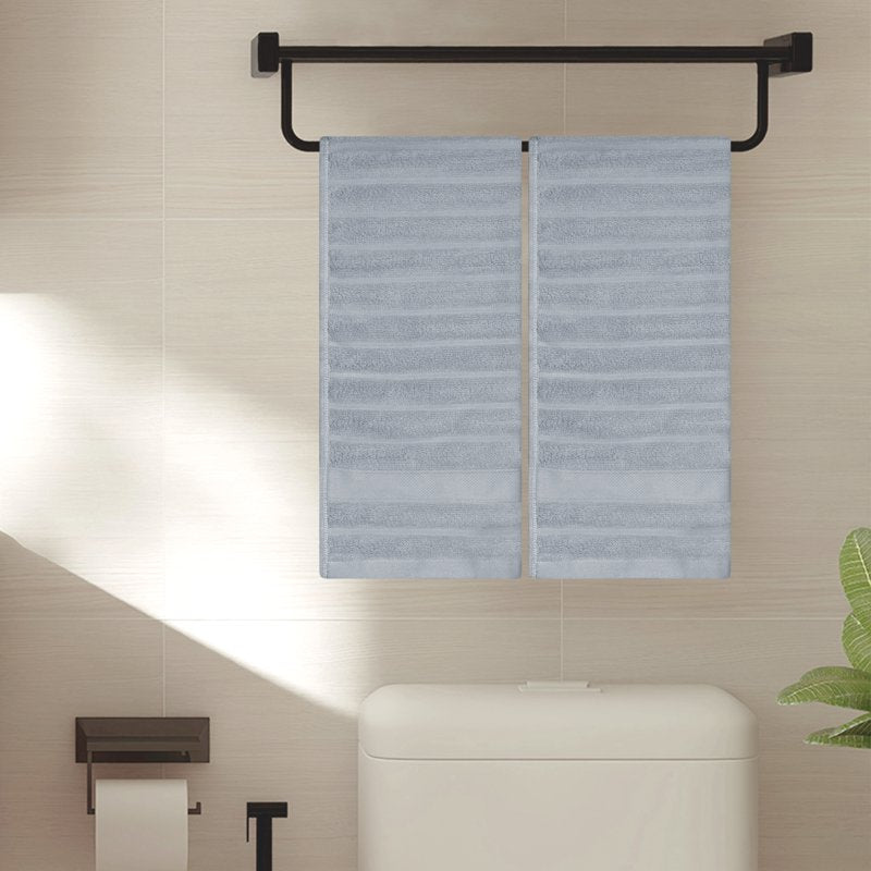 Cotton Hand Towels Set - Striped Pattern, Quick-Drying, 14x30 Inches, Grey Pink - Unique Bargains