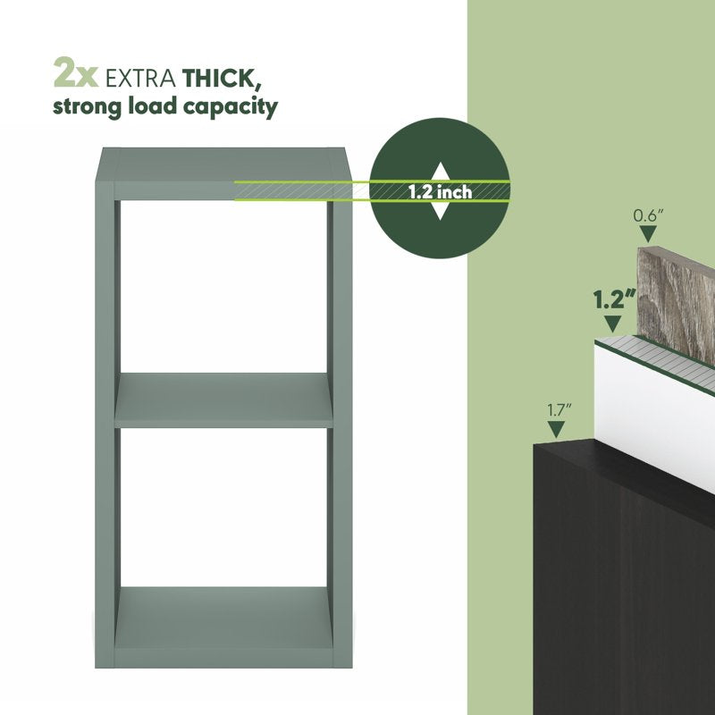 2-Cube Open Back Bookcase - Sage Green Decorative Organizer
