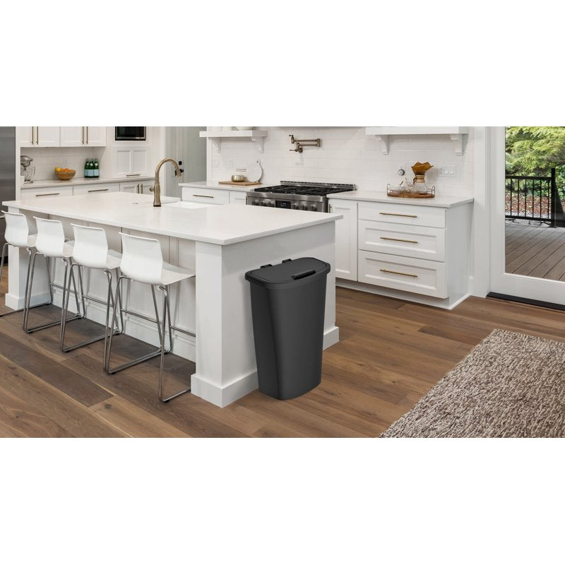 11 Gallon Plastic Kitchen Trash Can with Lift-Top Lid - Black