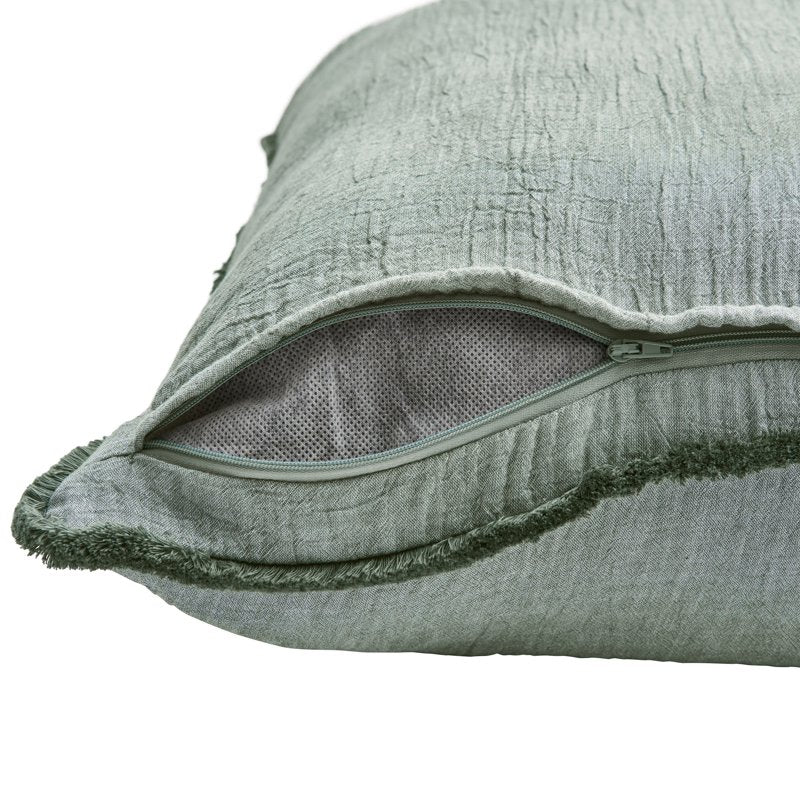 Oversized Cotton Gauze Fringe Pillow - Dark Cilantro Green 22 x 22 Inches - Better Homes & Gardens