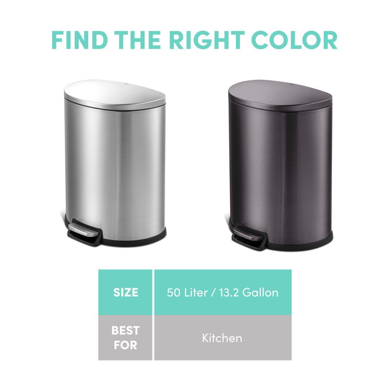 13.2 Gallon Slim Step Kitchen Trash Can - Stainless Steel, Silver