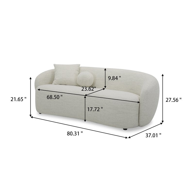 Modern Ivory Curved Sofa - 80.31 in, Includes 2 Accent Pillows