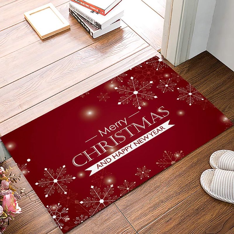 Christmas Snowflake Entrance Door Mat 24x16 Red Non-Slip Holiday Welcome Rug