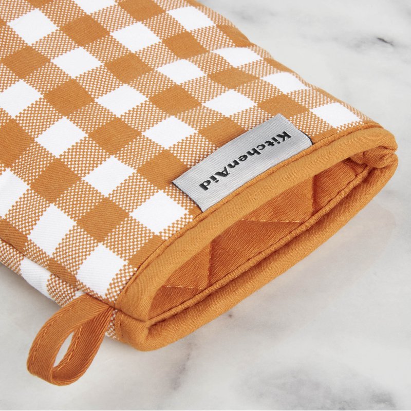 Mini Oven Mitt Set - Gingham Pattern, Heat Resistant Cotton, Honey - 2-Pack