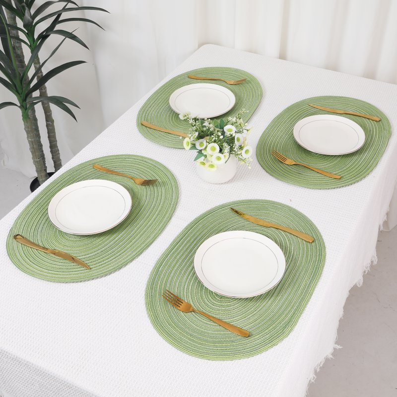 Oval Farmhouse Placemats for Dining Table - 19.7" x 14", Green - 6 Pack