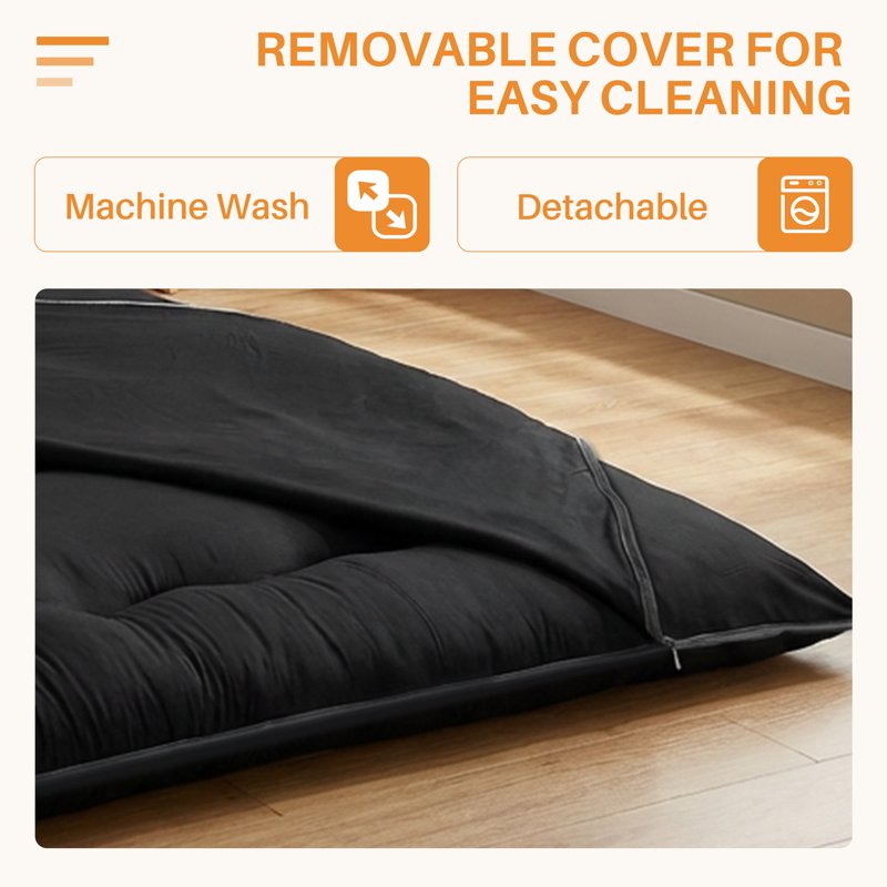 EDX Japanese Floor Futon Mattress Twin Black Foldable Tatami Bed with Storage