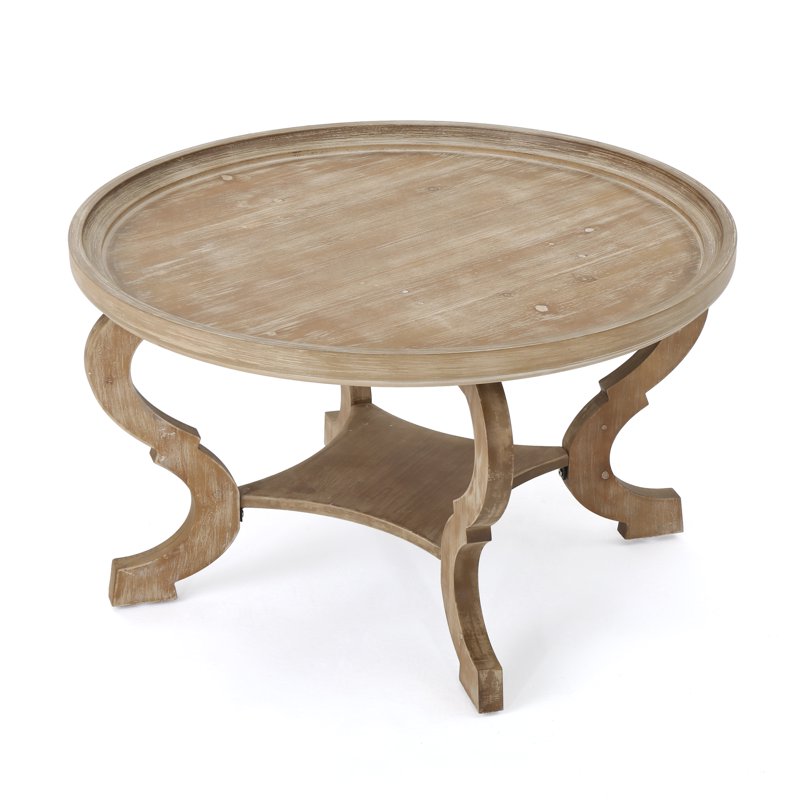 Faux Wood Circular Coffee Table - Natural Finish, 33"