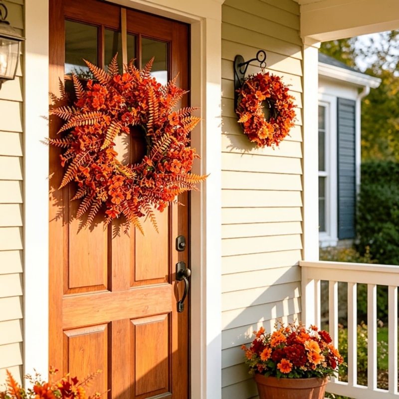 Artificial Fall Wreath for Thanksgiving Decorations - Hanging Indoor Outdoor Holiday Decor - Variation 003 Thanksgiving