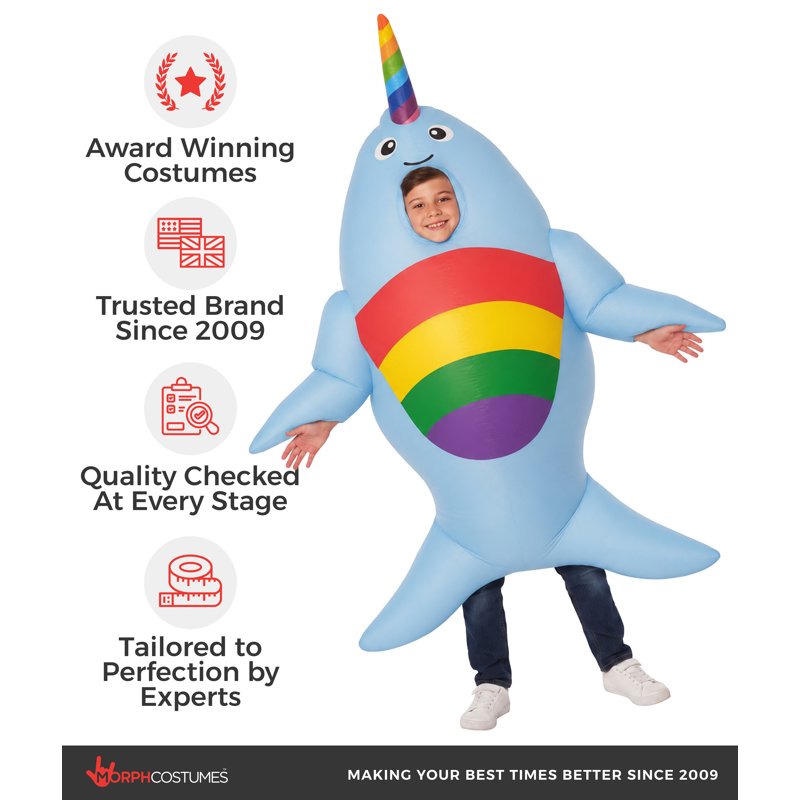 Kids Inflatable Narwhal Costume Rainbow Blow-Up Halloween Suit - Blue, One Size