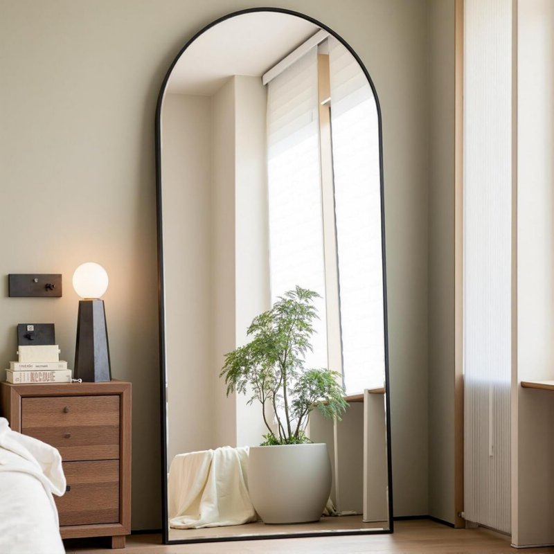 25x69 Inch Arched Full Length Floor Mirror - Freestanding Black Full Body Mirror, Easy4Home