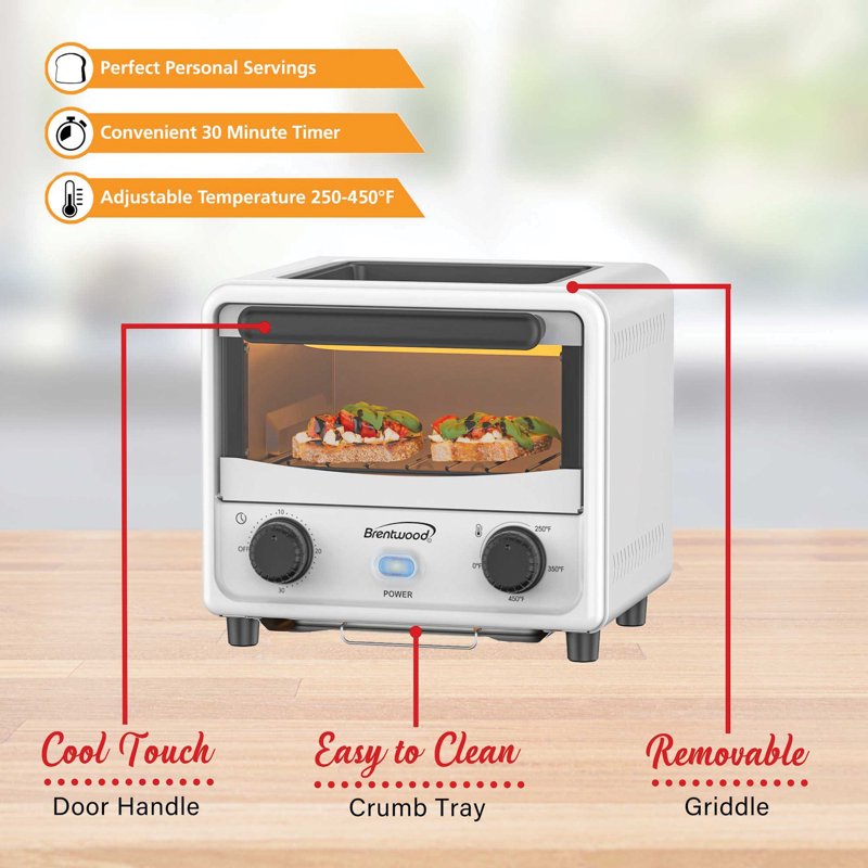 500W Stainless Steel Mini Toaster Oven - White