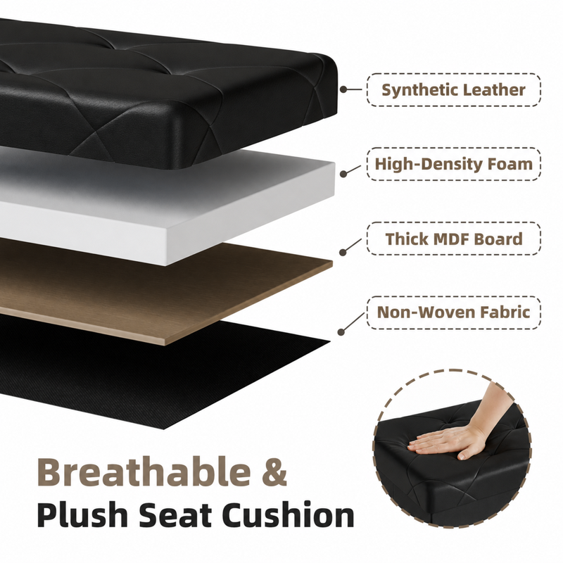 Folding Storage Ottoman Bench with Memory Foam Seat - Black