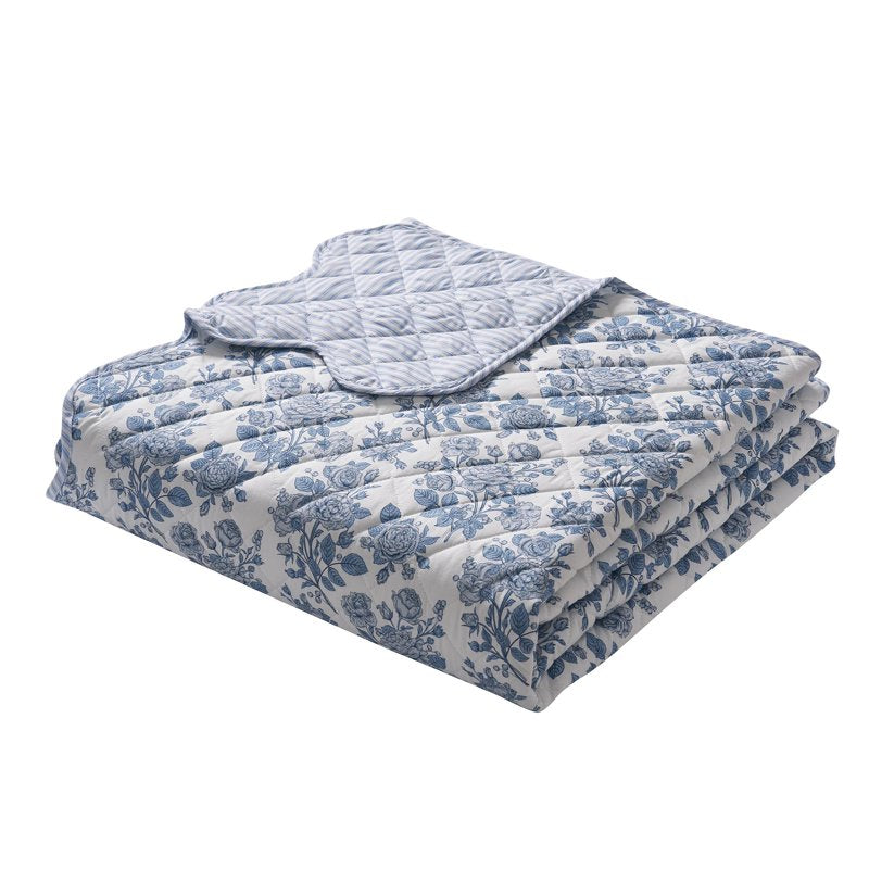 Blue Toile Adult Quilt Set with Shams - Twin/Twin XL, Cotton & Microfiber