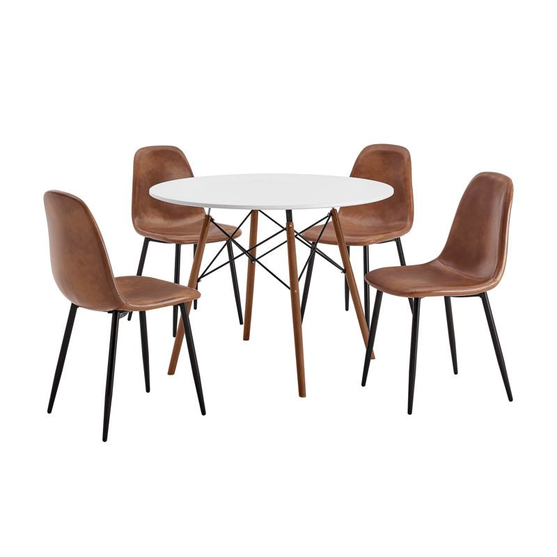 Mid-Century Modern Dining Chairs Set of 4 - Dark Brown PU