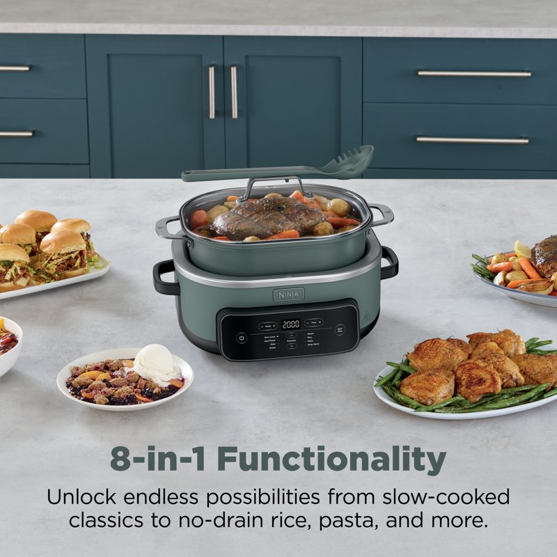 Ninja 8-in-1 Multi-Cooker, 7.5 Qt Slow Cooker - Sage Green & Gray