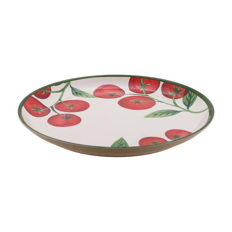 12-Piece Reusable Bamboo Melamine Tableware Set - Tomato Beige