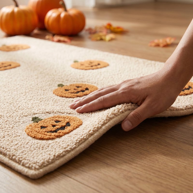 Halloween Door Mat Pumpkin Bat Pattern Entryway Doormat - Non-Slip Indoor Outdoor Welcome Rug - Variation #1A