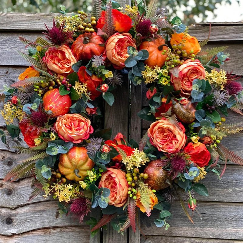Fall Peony and Pumpkin Wreath for Front Door Farmhouse Decor Seasonal Display