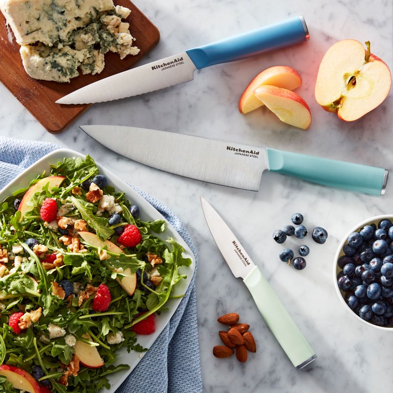 3-Piece Stainless Steel Chef Knife Set - Blue Velvet, Pistachio, Mineral Water