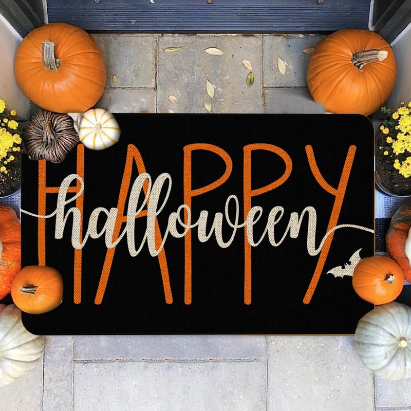 Halloween-Themed Door Mat 23.62x15.75in Black B Spooky Entryway Rug Non-Slip Decor