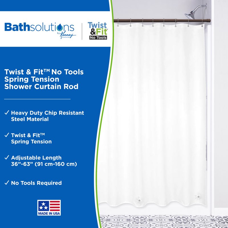 Brown Twist & Fit No Tools Shower Curtain Rod 36-63 Inch Rust-Resistant Steel