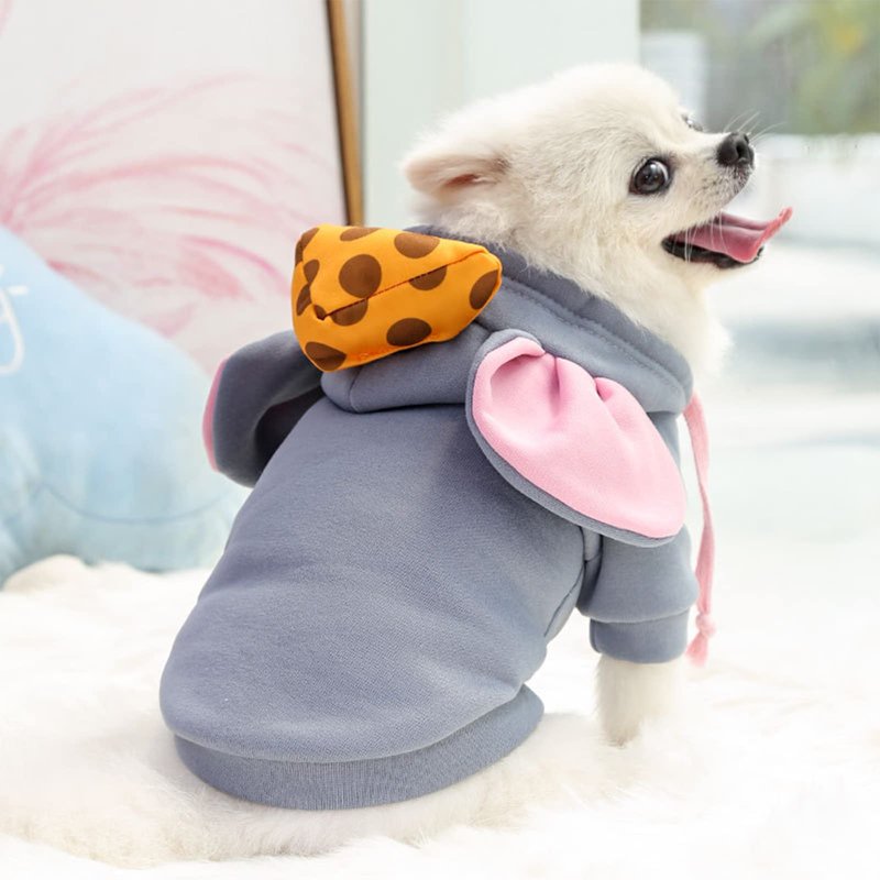 Winter Big Ear Mouse Dog Hoodie Gray M - Small to Medium Dogs & Cats Costume