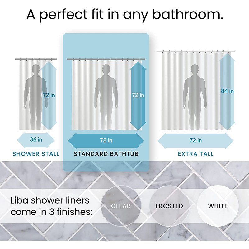 Heavy-Duty Clear PEVA Shower Curtain Liner 72x84 Inches - Waterproof & Mold-Resistant, Single Variation