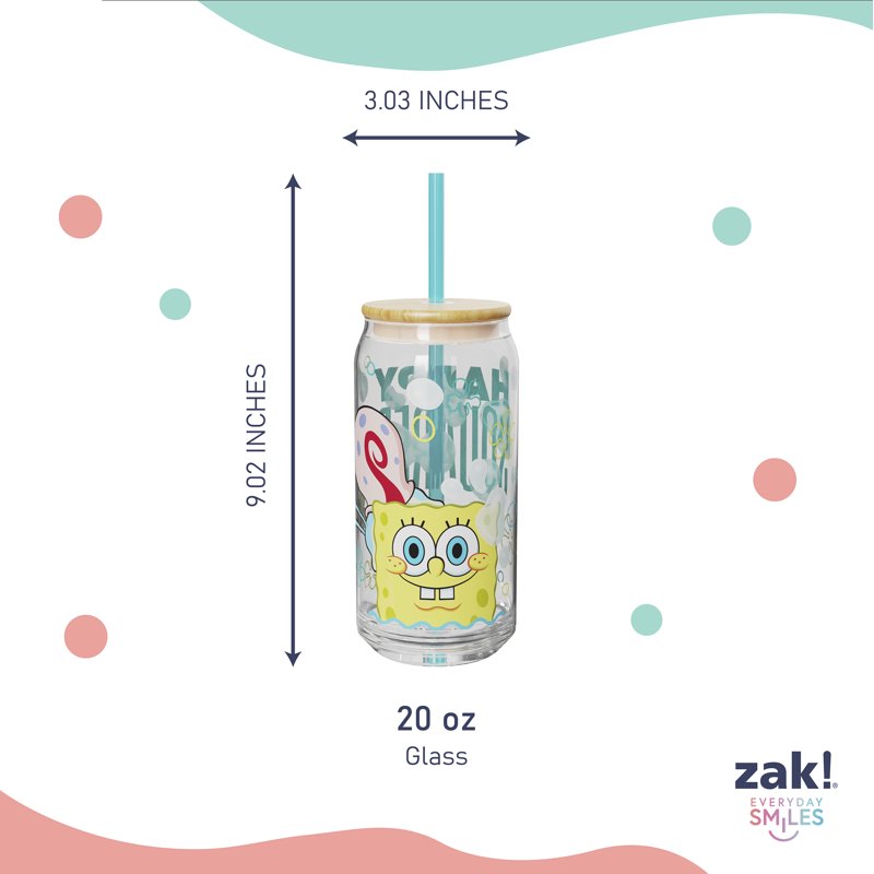20oz SpongeBob SquarePants Glass Tumbler with Lid & Straw