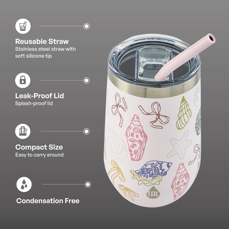 16oz Stainless Steel Wine Tumbler with Straw - Shells