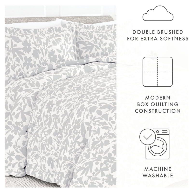 King Light Gray Abstract Garden Comforter Set - Hypoallergenic Microfiber Bedding