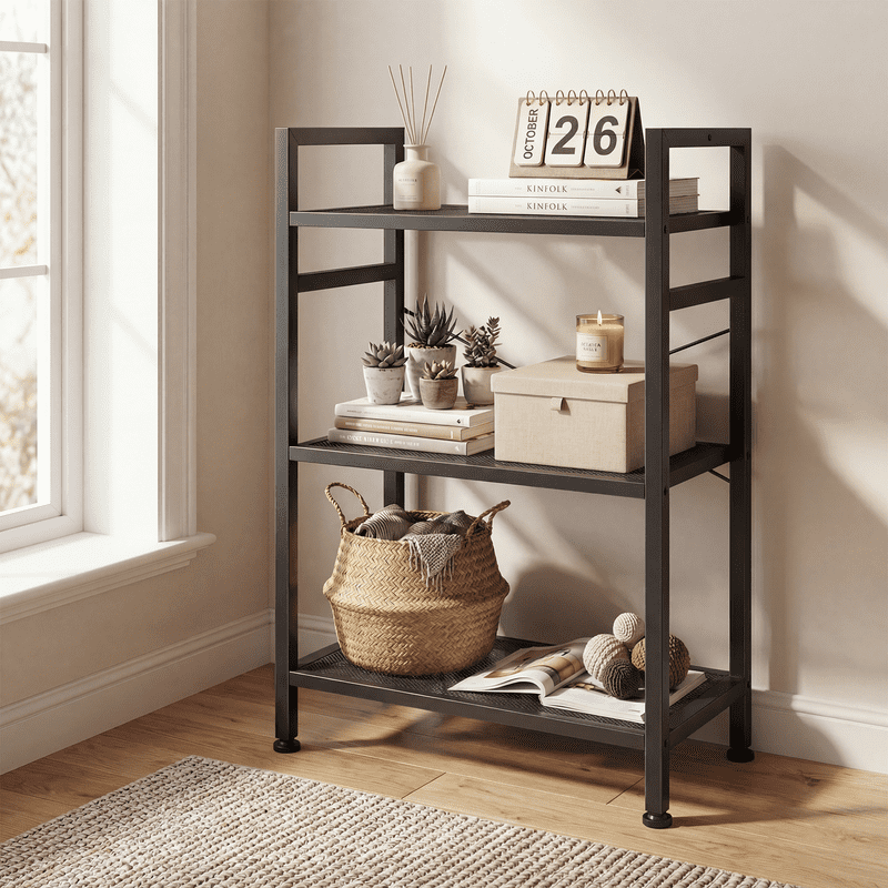 3 Tier Industrial Bookshelf - Freestanding Storage Organizer