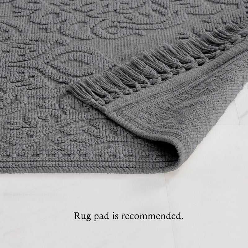 Cotton Fringe Bath Rug 27x45 in. Dark Gray - Bohemian Style, Soft & Absorbent