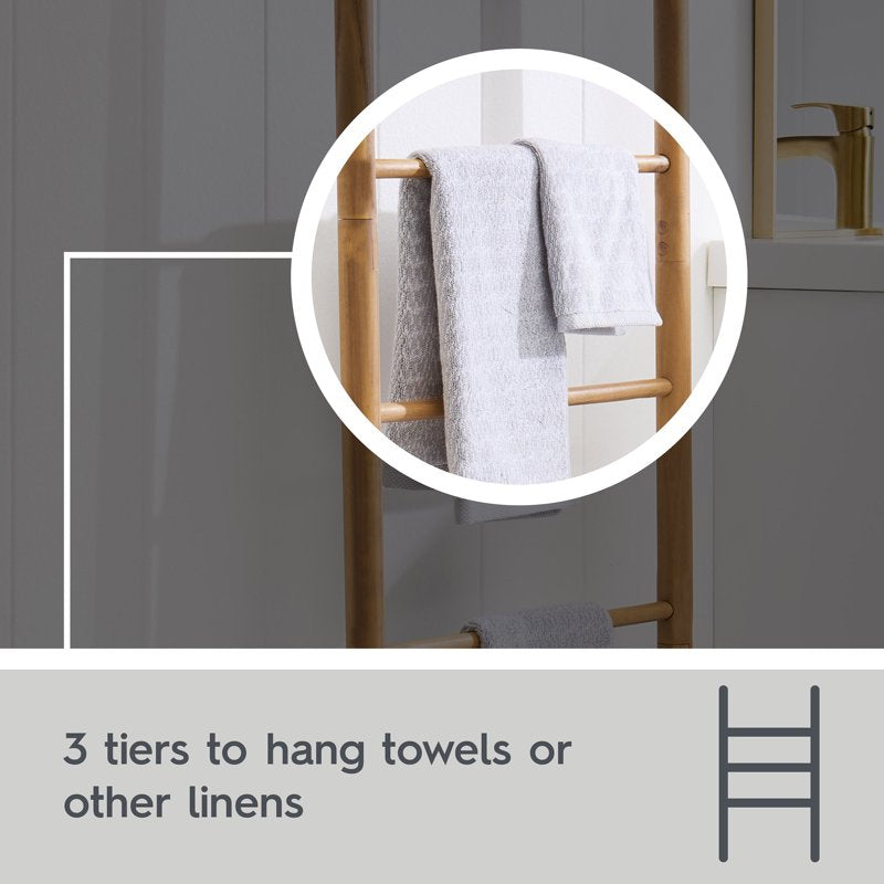 Freestanding Acacia Wood Towel Ladder - 4 Tiers, Light Honey Finish - Space Saving Bathroom Organizer with Shelf