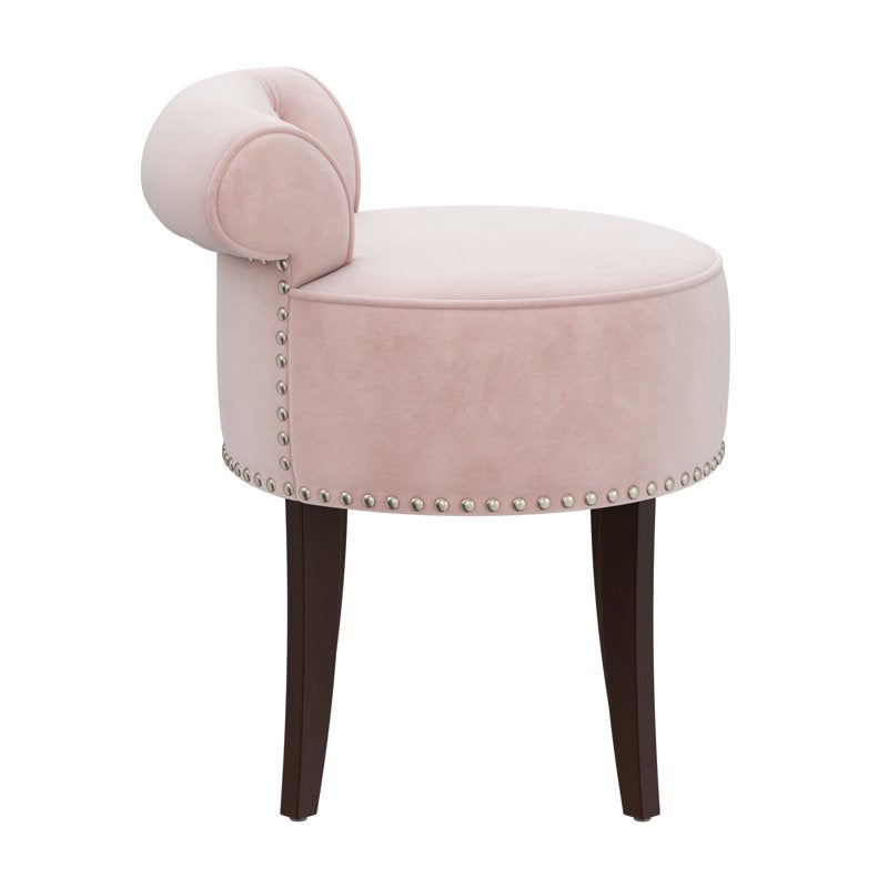 Contemporary Velvet Vanity Stool with Low Back - Pink
