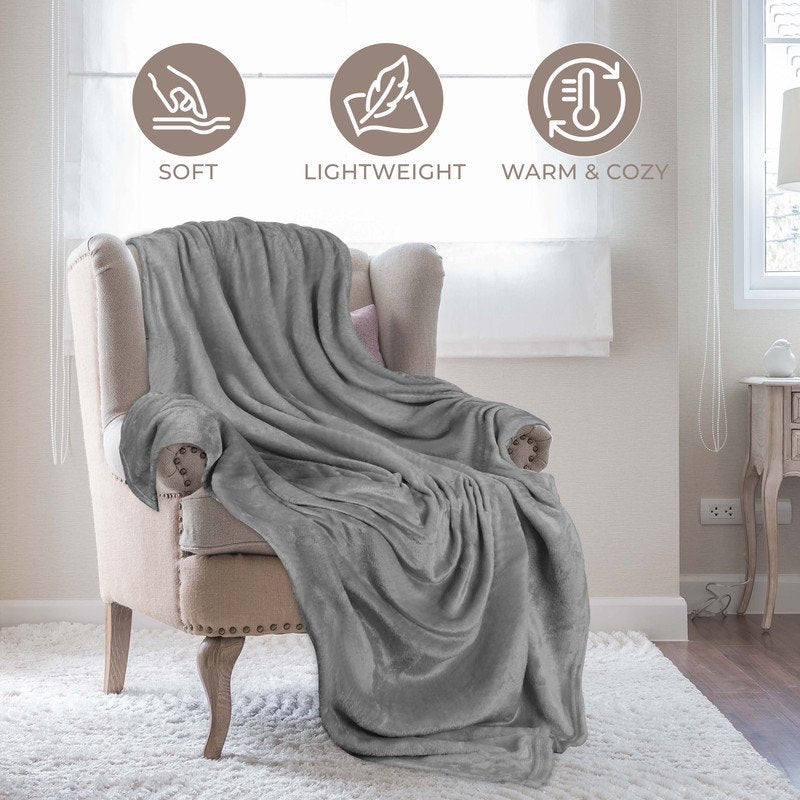 Superior Fleece Plush Soft Blanket - Solid Gray Throw - XL