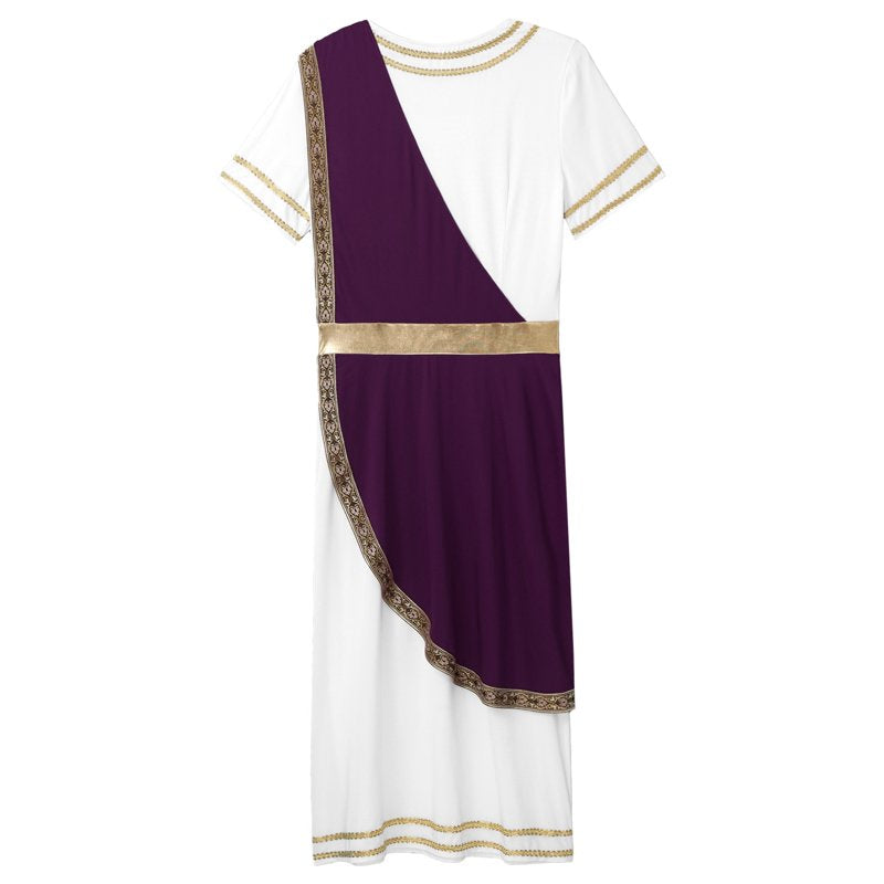 Men's Greek Roman Toga Costume Robe with Belt - Purple, Medium