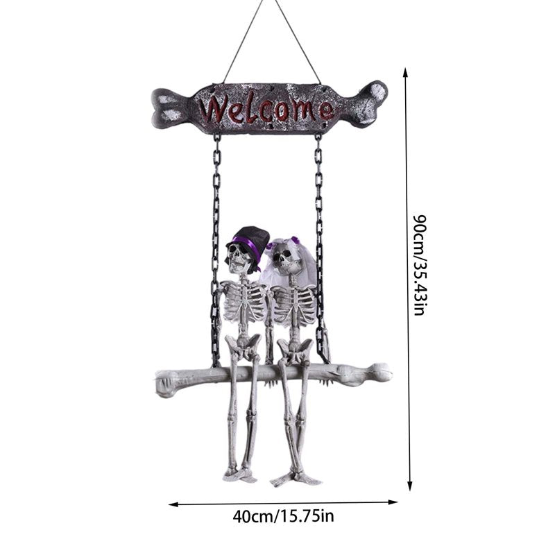 Life Size Halloween Skeleton Decor - Hanging Spooky Couple Figurine for Front Door and Indoor Halloween Parties