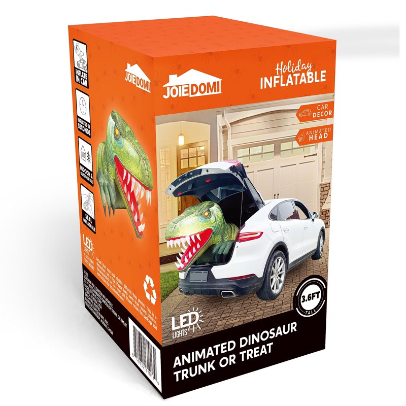 Animated Halloween Inflatable Dinosaur Decoration - 3.6 ft Yard & Car Trunk Decor with LED Lights